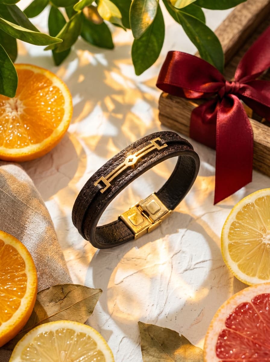دستبند طلا چرم مردانه