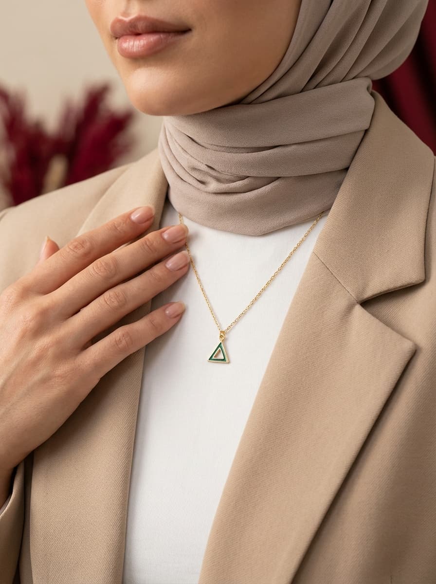 گردنبند طلا مینیمال طرح مثلث سبز
