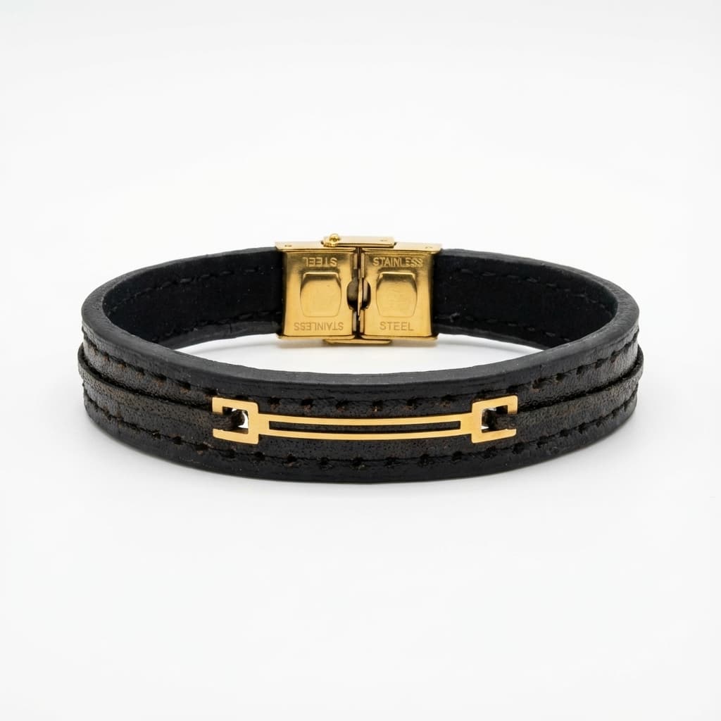 دستبند چرم دخترانه و پسرانه با پلاک طلا برند  ماهلین 