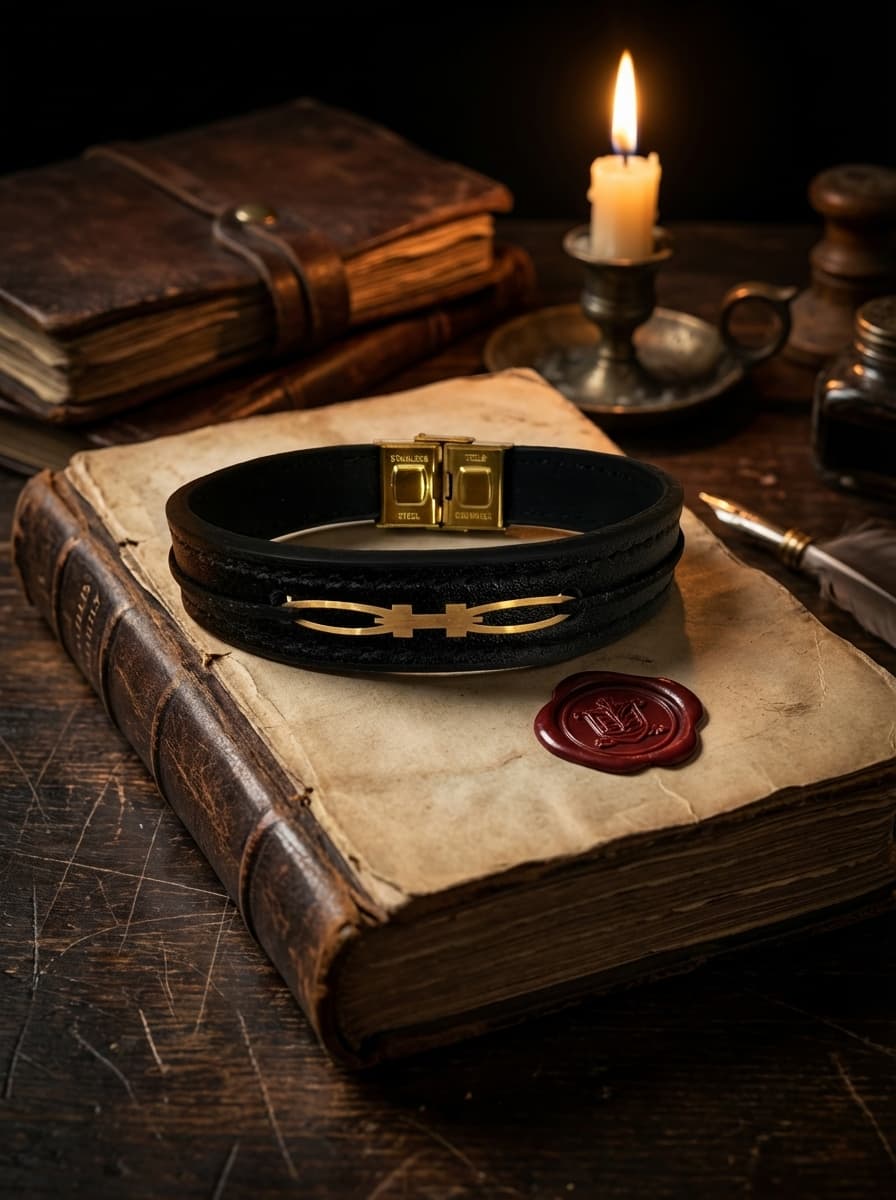 دستبند چرم دخترانه و پسرانه با پلاک طلا برند  ماهلین 