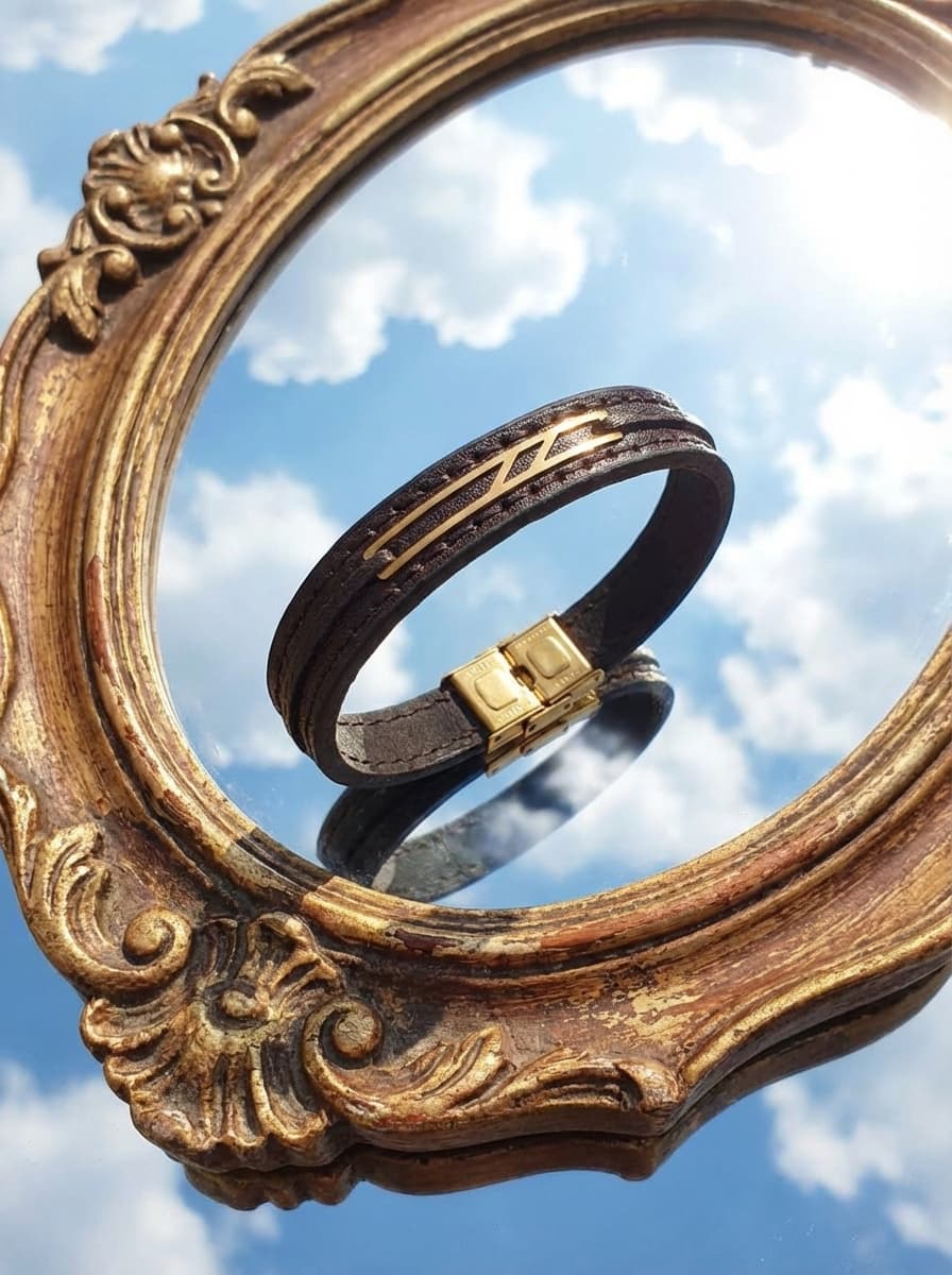 دستبند چرم دخترانه و پسرانه با پلاک طلا برند  ماهلین 