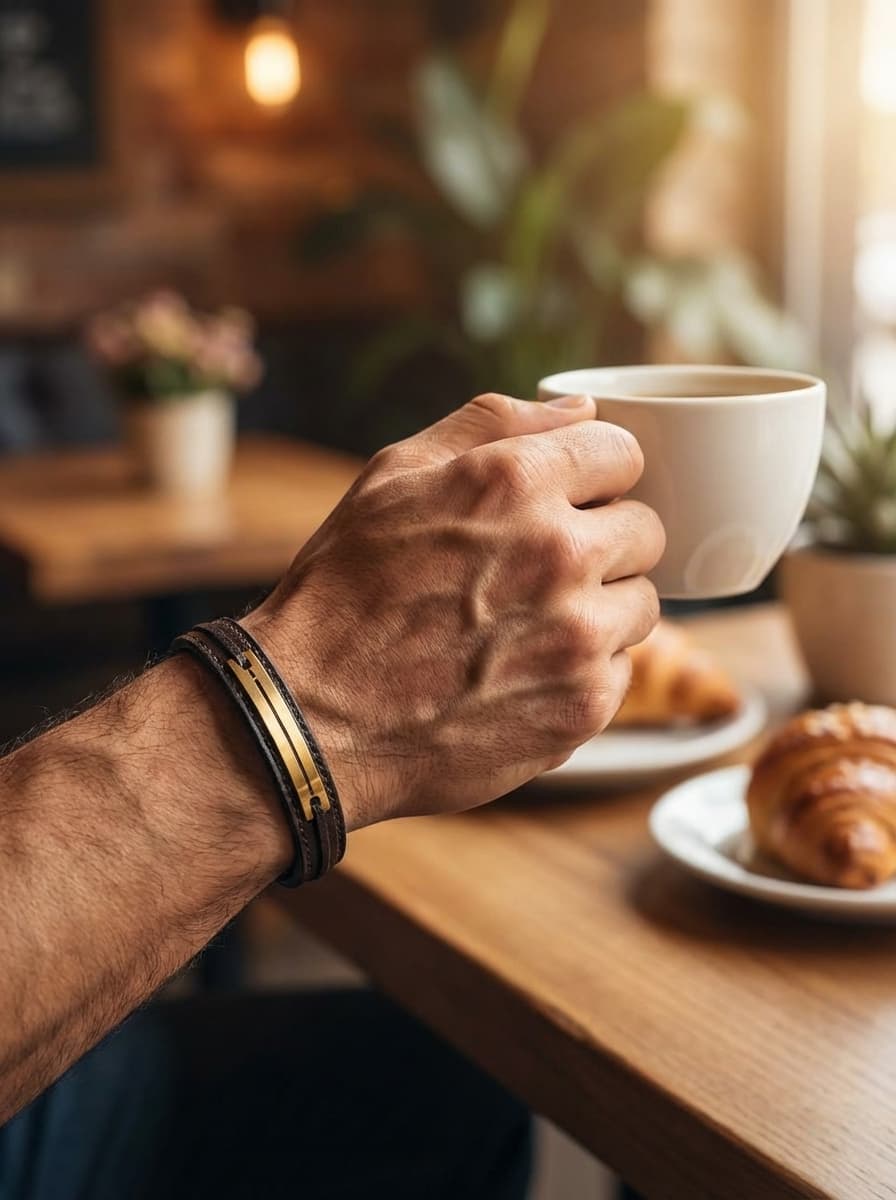 دستبند چرم مردانه با پلاک طلا