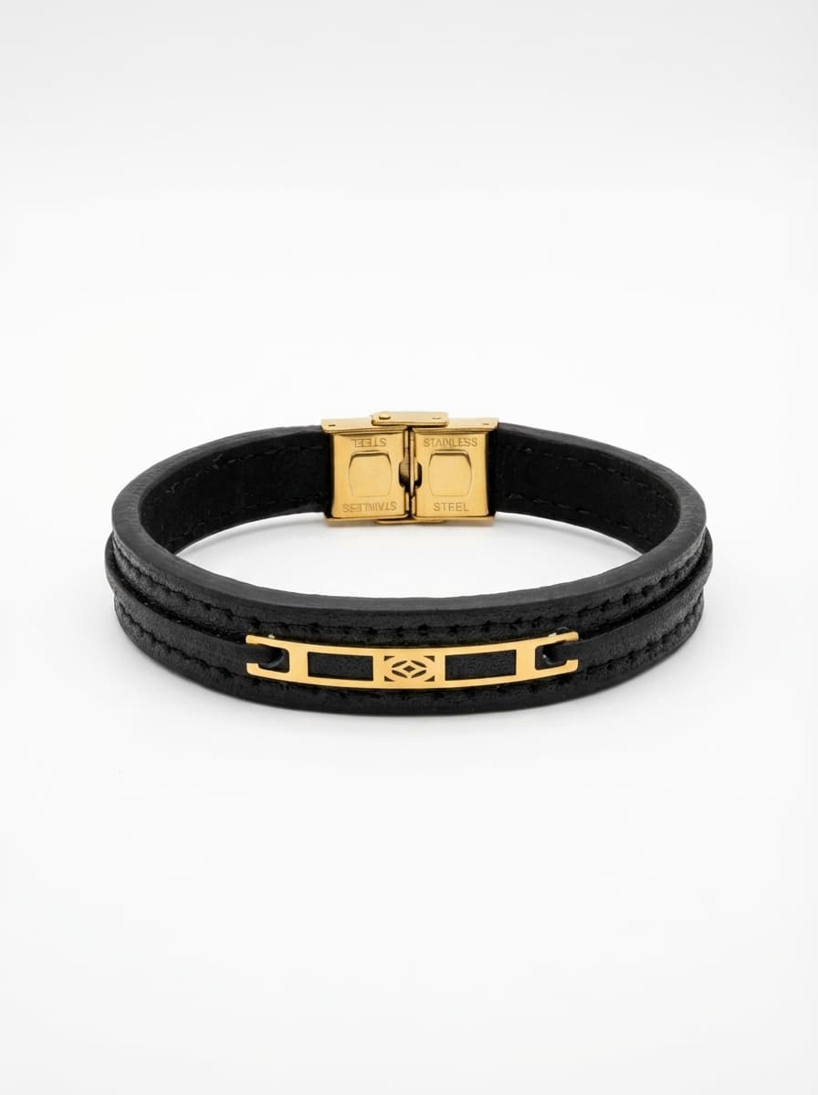 دستبند چرم دخترانه و پسرانه با پلاک طلا برند  ماهلین 