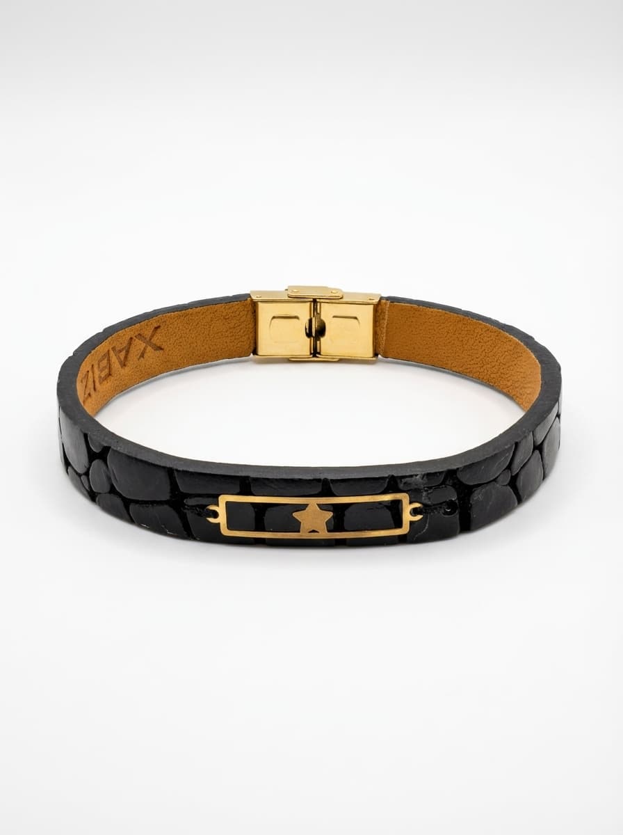 دستبند چرم دخترانه و پسرانه با پلاک طلا برند  ماهلین 