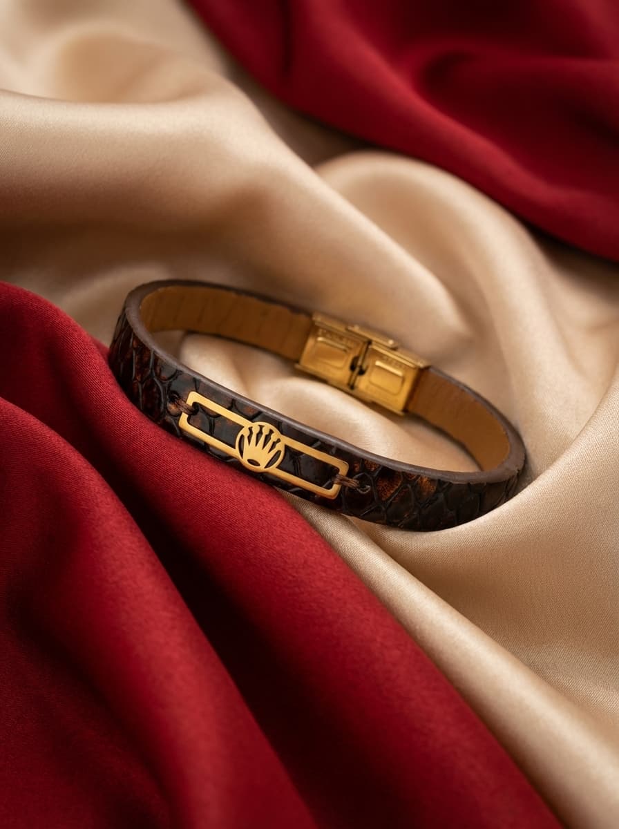 دستبند چرم دخترانه و پسرانه با پلاک طلا برند  ماهلین 