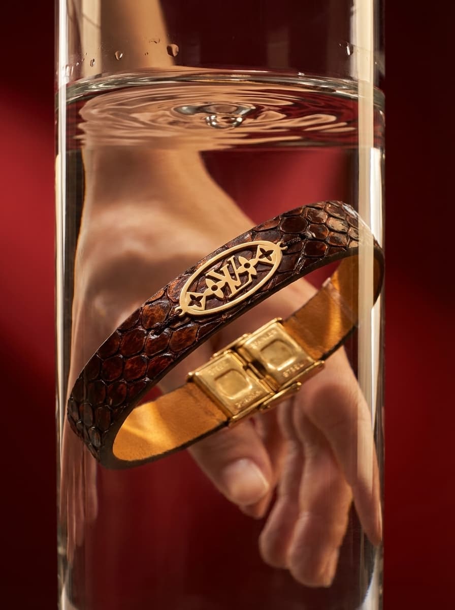 دستبند چرم دخترانه و پسرانه با پلاک طلا برند  ماهلین 