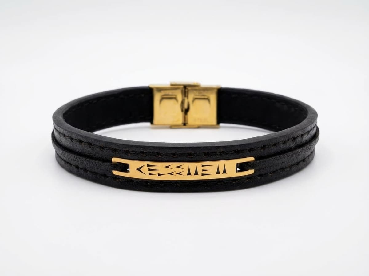 دستبند چرم دخترانه و پسرانه با پلاک طلا برند ماهلین